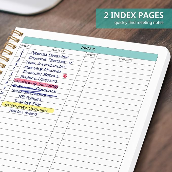 Taja 48 Pack of Meeting Notebook for Work Organization - Work notebook with action items, Meeting Minutes Planner Notebook, Perfect Office Supplies for Men & Women - Multi