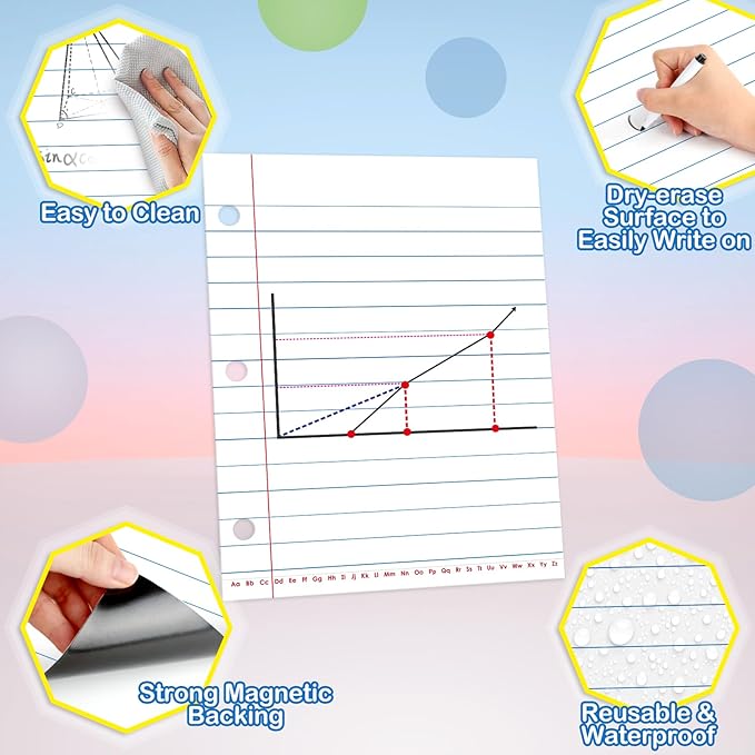 Aizweb Giant Magnetic Notebook Paper,Dry Erase Handwriting Lined for Classroom Whiteboard Accessories, Chart Paper Teacher Must Have Homeschool Teaching Supplies,Teacher Essential,17" x 21.5"