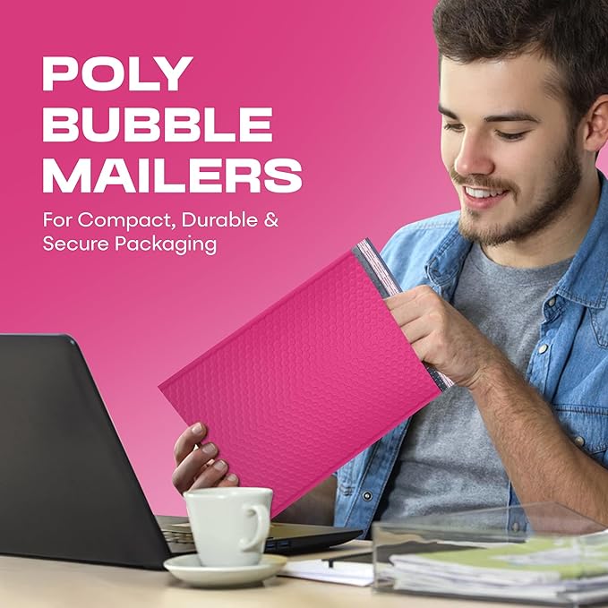 Hot Pink Extra Large Poly Bubble Mailers 14.25x20 inch #7 | Self Seal Large Padded Envelopes | Air Cushioned Bubble Mailer | Usable Size 14.25x19 Lightweight Mailing Shipping Bags| 100 Pack Bulk