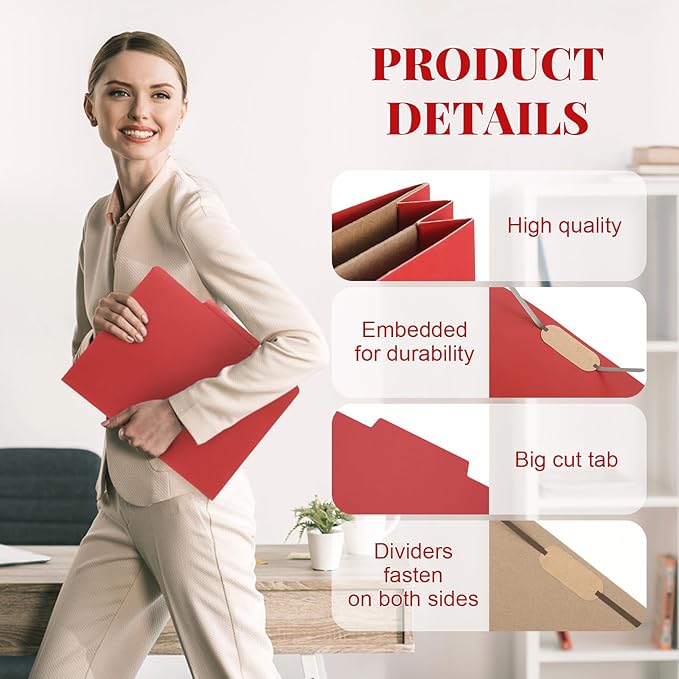 Skyygemm 12 Pcs Classification Folders Letter Size, 2 Pocket Dividers Pressboard File Folder with Fasteners, Expanding File Organizer Bulk for Teachers, Clergy, Office, Church, Christmas (Red)