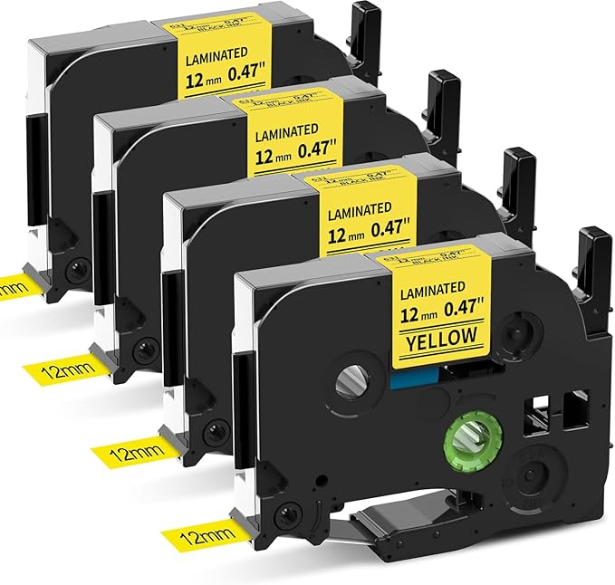 Colorty Replace for Brother P-Touch Label Tape Yellow TZe-631 TZ Tape 12mm 0.47 Laminated Black on Yellow Ribbon for Ptouch Label Maker Refills PT-D210 D200 H110 D400, 1/2 Inch x 26.2 feet, 4 Pack