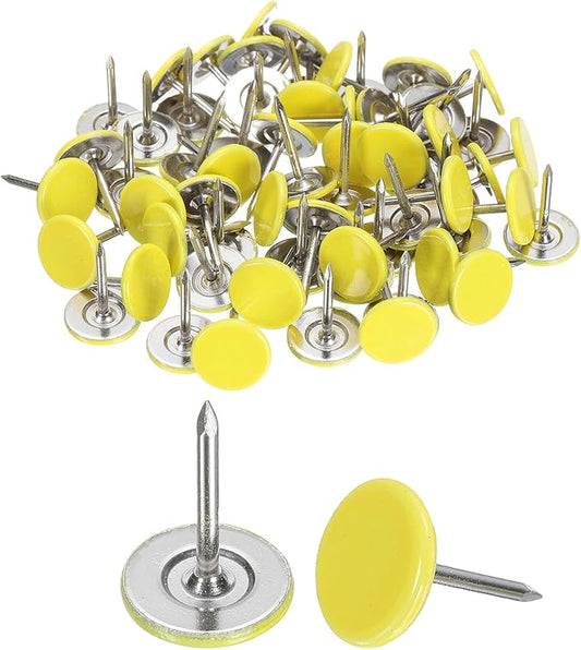uxcell 100Pcs Upholstery Tacks, 11mmx15mm Flat Head Thumb Tack Decorative Furniture Nails Push Pins for Furniture Sofa Headboards, Light Yellow