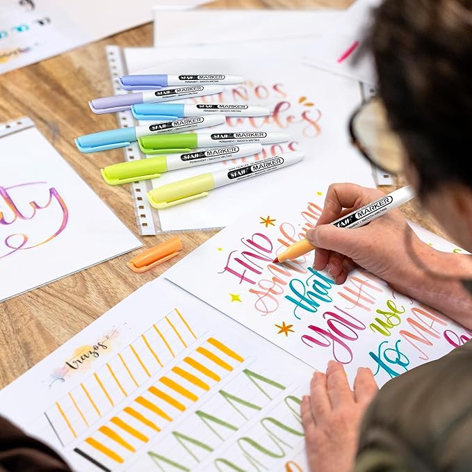 SFAIH 24 Pastel Permanent Markers - Assorted Dreamy Colors, Quick Drying, Fade Resistant, Fine Point Permanent Markers for Paper, Scrapbook, Coloring Book, Poster, School, Home, Art Painting, Drawing