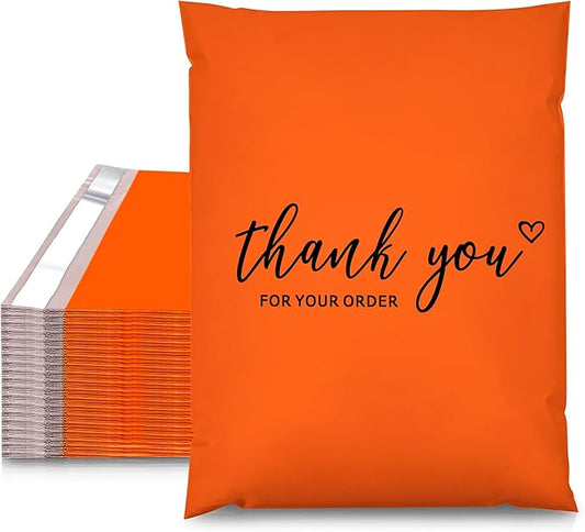 JinRuiKJ Thank You Poly Mailer 12x15.5 Inch 50 PCS, Shipping Bags for Clothing, Packaging Bags for Small Business, Strong Adhensive, Waterproof and Tear-Resistant Mailing Envelopes, Orange