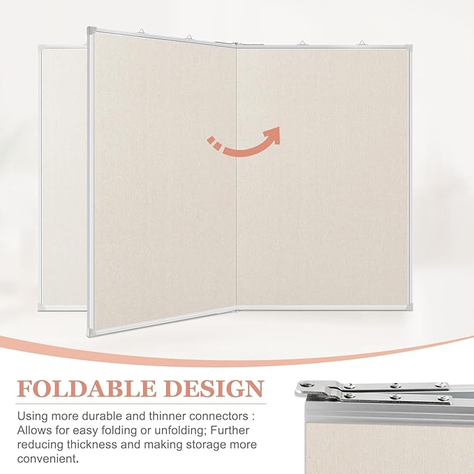 Double-Sided Large Cork Board with Linen, 48" x 36" Foldable Hanging Aluminum Framed Bulletin Board, Vision Board Pin Board Corkboards for Walls, Office, School Decor, 20 Pushpins