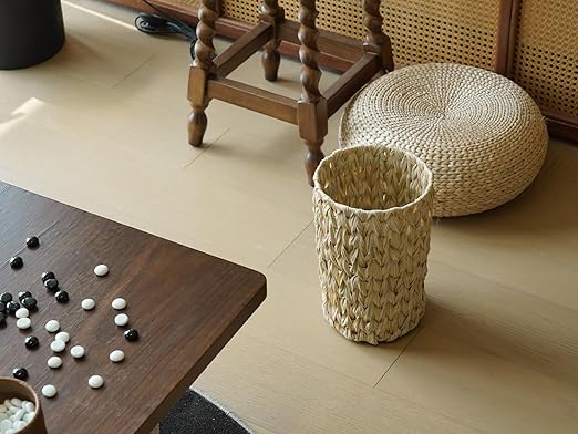 Wicker Trash Can,Bathroom Trash Can,Wicker Waste Basket for Bathroom,Decorative Boho Small Waste Basket for Bedroom,Office,Cream White 2 Gallon