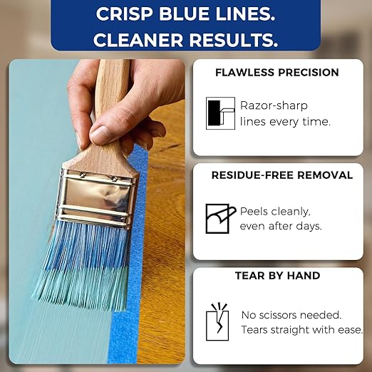 SWRT 2 Inch x 55 Yards x 12 Rolls (660 Total Yards) Premium Blue Painters Tape - Masking Tape, Paint Tape, Multi-Surface Blue Tape for Painting, No Residue, Easy Removal, Decorating, Trim, Crafts