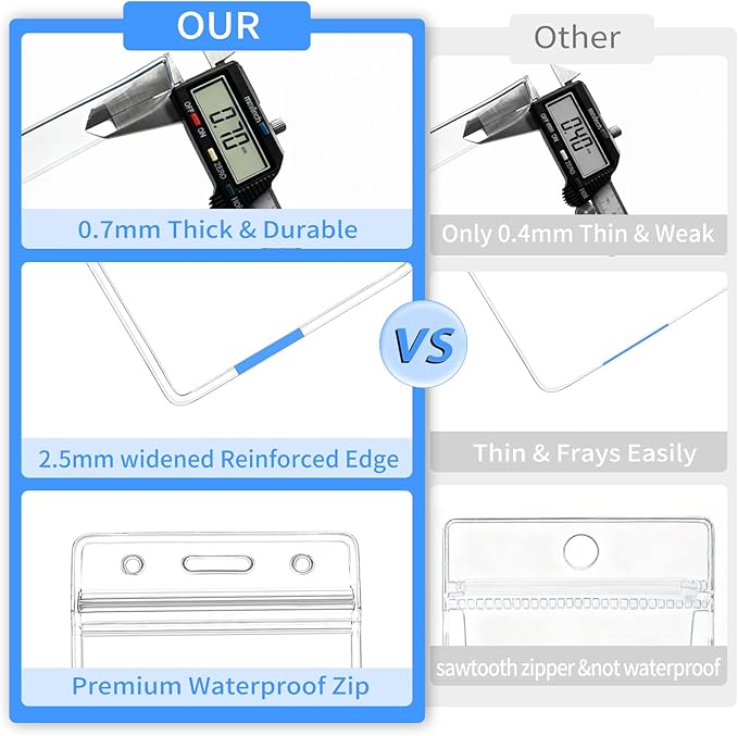 50 pcs Clear Vertical ID Badge Holder, Waterproof Plastic Name Tag Sleeve with Resealable Zip, 3.62" x 2.44"Card Protector for Nurse, Teacher, Student, Office, School Use