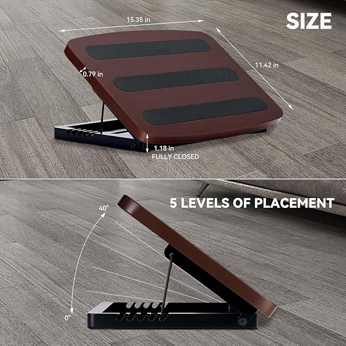 Adjustable Foot Rest for Under Desk at Work,Ergonomic Foot Stool Under Desk for Office with 6 Angles,Wooden Footrest Suitable for Home,Office