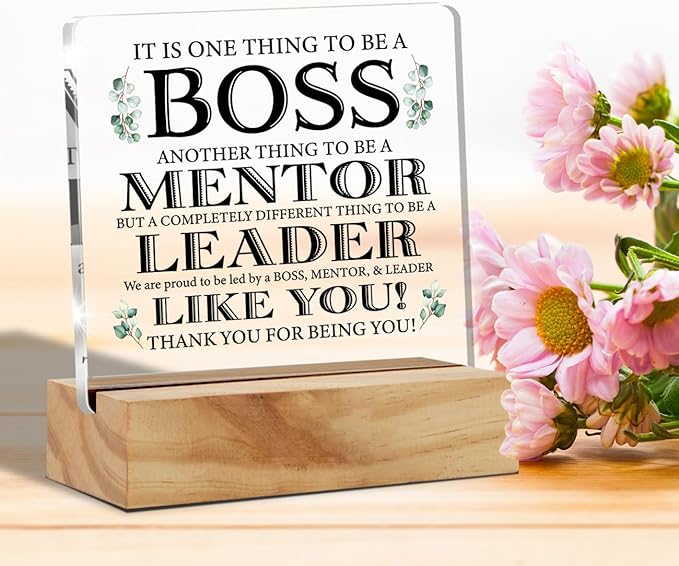 Appreciation Boss Gifts for Men & Women - Acrylic Desk Plaque Sign with Wood Stand for Home Office