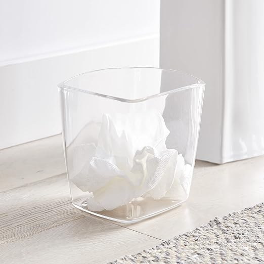 Huang Acrylic Clear Square Mini Wastebasket Trash Can | Garbage Container Bin for Bathrooms, Kitchens, Home Offices | Shatter-Proof, Stylish, Durable and Compact Design