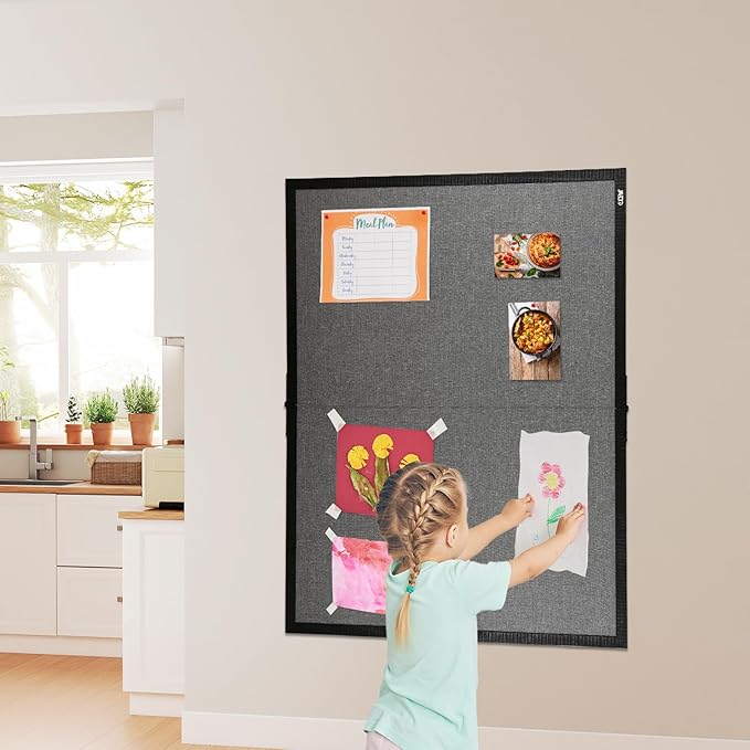 Gideal Large Bulletin Board 36 x 48, Cork Boards for Walls, Black Wood Framed Corkboards with Grey Fabric, Foldable Cork Board for Office, Home & School, Wall Mounted Notice Pin Display Board