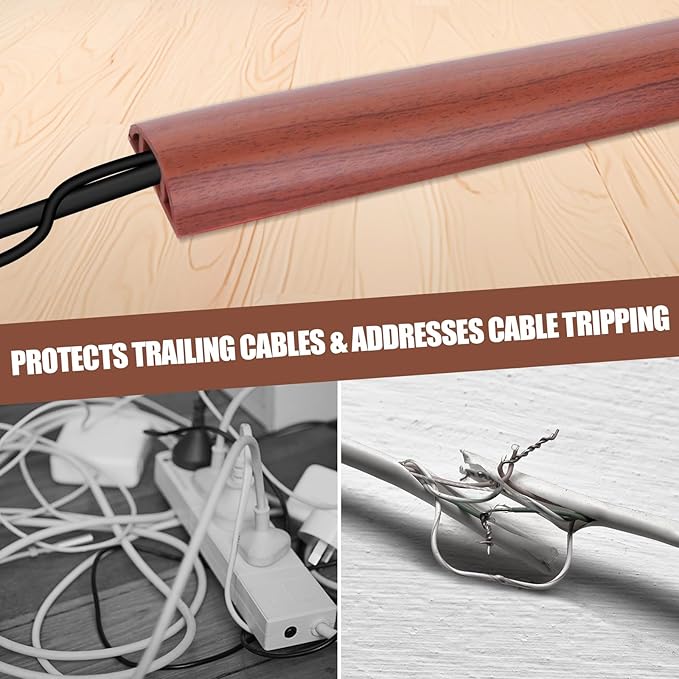 Floor Cord Cover Cavity 0.8"x0.37" Self Adhesive Cord Hider, 3.3FT Low Profile Cable Management, Extension Strip Protector for Wires, Prevent Cable Trips for Offices, Gyms, Exhibitions (Red Teak)