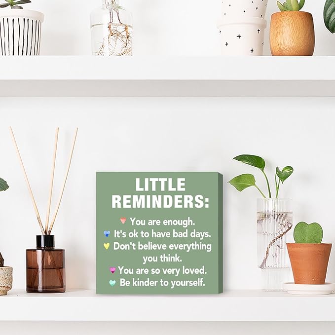 Sage Green Office Desk Accessories Decor Sign Encouragement Gifts for Women Little Reminders Desk Sign - Inspirational Wooden Box Plaque