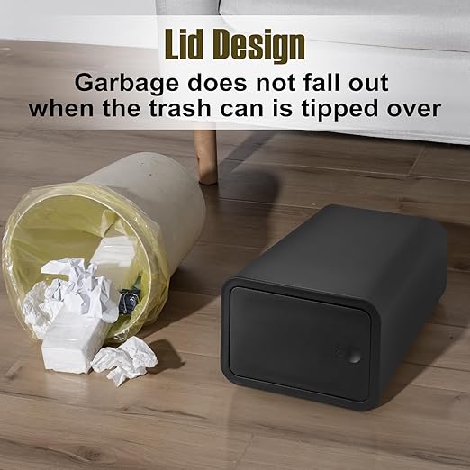TrashAid Bathroom Trash Can, 2.6 Gallon / 10 Liter Small Garbage Can with Press Top Lid, Plastic Wastebasket with Pop-up Lid for Toilet, Office, Bedroom, Living Room, Black