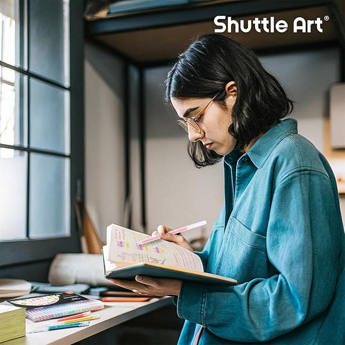 Shuttle Art Colored Pens, 24 Pastel Tone Colors Cute Journal Pens 0.6mm Fine Point Colored Gel Pens for Black Paper Adult Coloring Writing Drawing Journaling Note Taking School Office Home