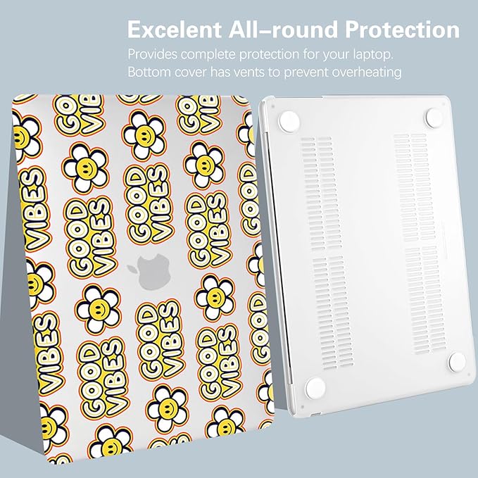 KEROM Compatible for MacBook Air 13 inch Case 2025 M4, 2024-2022 M3 M2 A3240 A3113 A2681, Cute Sleek Aesthetic Plastic Hard Shell with Keyboard Cover for MacBook Air 13.6 inch Case, Good Vibes