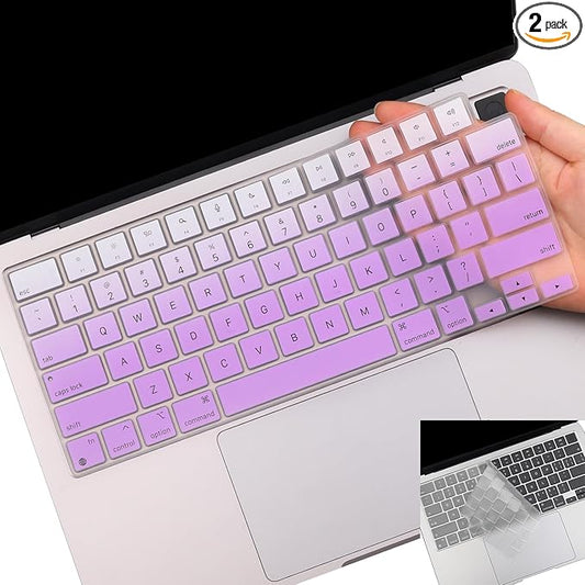 2 Pack Keyboard Cover for 2025-2021 MacBook Pro 14" 16" M4 M3 M2 M1 Pro/Max, 2025-2023 MacBook Air 13" 15" M4 M3 M2, Ultra Thin Keyboard Skin for 14.2" 16.2" MacBook Pro /13.6" 15.3"-Ombrepurple