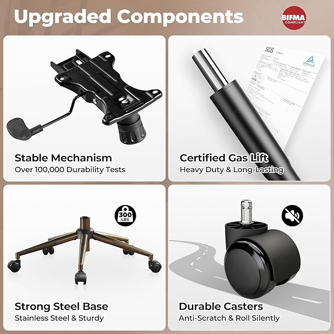 ovios Home Office Chair, Mid-Century Modern Faux PU Leather Chairs with Lumbar Support Comfy Thick Cushion, High Back Ergonomic Swivel Rolling Executive Armchair (Brown, Suede Leather)