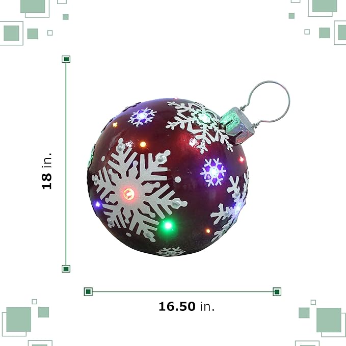 Fraser Hill Farm FFRS018-ORN1-RD Indoor/Outdoor Oversized Jeweled Ball Ornament w/Long-Lasting LED Lights, Red Holiday Decoration, 18"