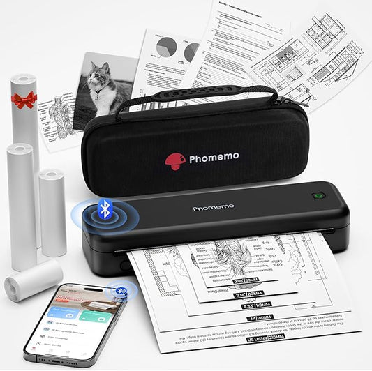 Phomemo Portable Printers Wireless for Travel Upgraded, M834 Bluetooth Thermal Printer 8.5" x 11"& A4 Size,Inkless Mobile Printer with Carry Case for Travel,Office,School,Car,Home,Black
