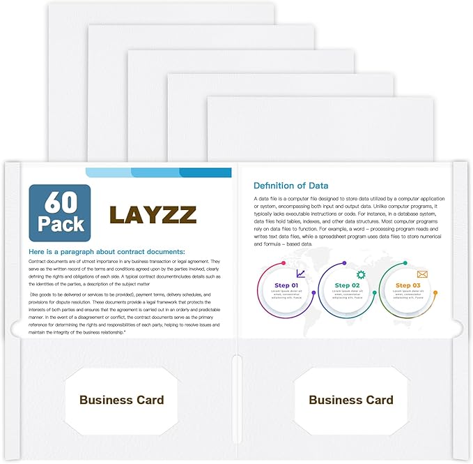 Folders with Pockets, LAYZZ 60 Pack Paper Pocket Folders, 2 Pocket File folders Fits Letter Size Paper, for School Office and Home (White)
