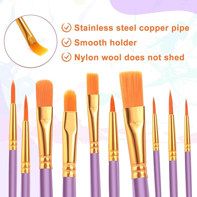 ESRICH Paint Brushes Set,2 Packs 20 Pcs Acrylic Paint Brush Set,Watercolor Oil Acrylic Nylon Hair Brushes,Artist Paintbrushes for Acrylic Oil Watercolor Painting Artist Professional Kits,Purple