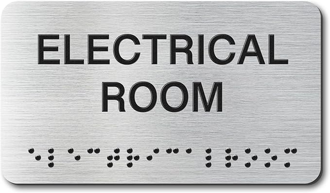 ELECTRICAL ROOM Signs with Raised Text & Grade 2 Braille, Brushed Aluminum/Silver Finish Easy Install with Double-Sided Tape, ADA Compliant Elevator Room Door Sign for Businesses & Offices