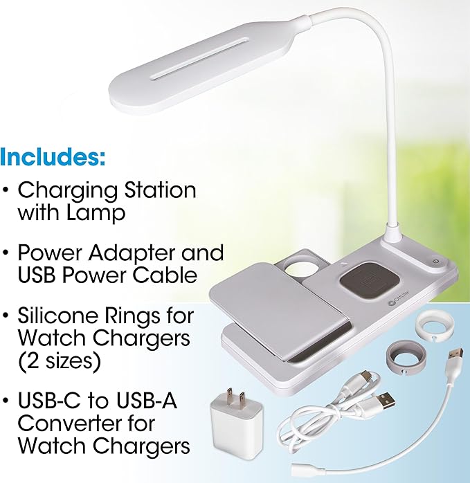 Ottlite LED Desk Lamp with Multi-Device Charging Station, White