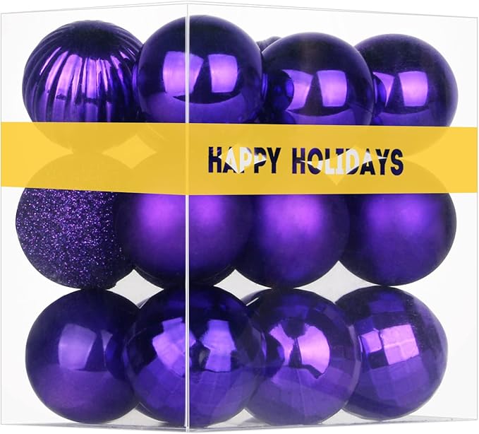 18Pcs Christmas Balls Ornaments for Xmas Tree - Shatterproof Christmas Tree Decorations Medium Hanging Ball Purple 2.5in x 18 Pack