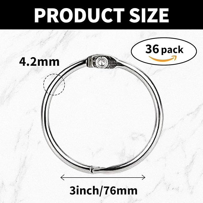 3 Inch Loose Leaf Binder Rings (36 Pack), Nickel Plated Metal Book Rings for Index Cards, Documents, Keychains, DIY Crafts, Office, School, and Home Supplies (3-inch)