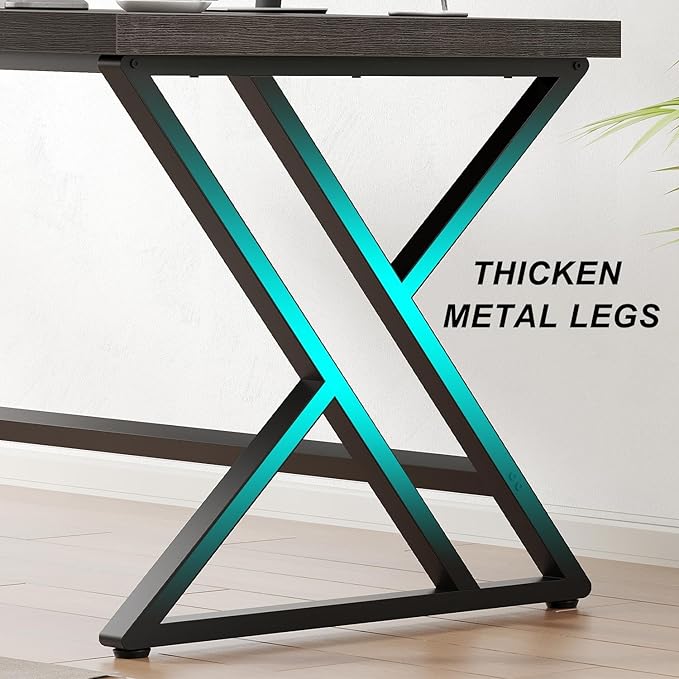 LVB Modern Computer Desk, Industrial Home Office Desk, Metal Wood Writing Study Computer Table for Bedroom, Farmhouse Executive Simple Gaming Work Desk for Student, Dark Gray Oak, 60 Inch