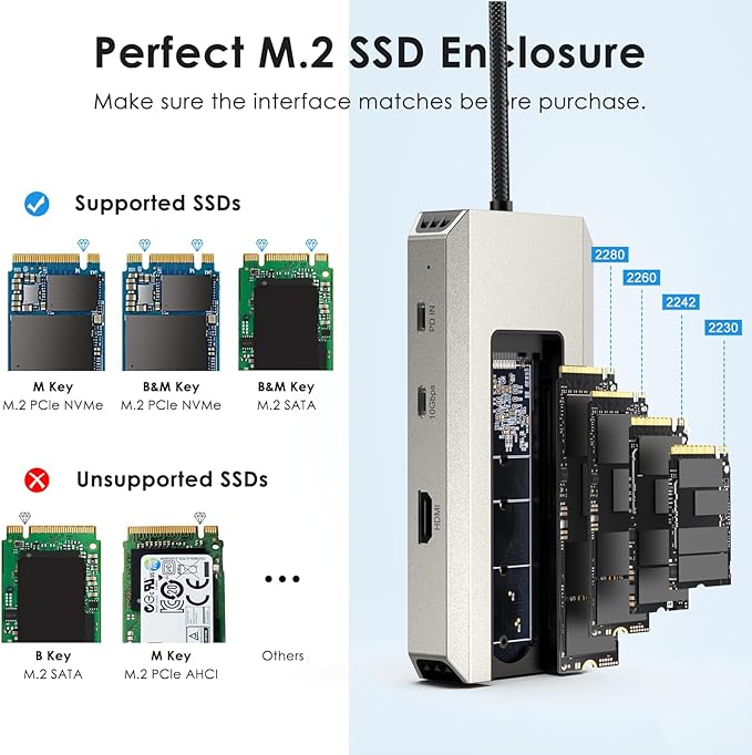 WAVLINK USB-C Hub, 10Gbps USB-C Hub with M.2 PCIe/SATA SSD Port, HDMI, 100W PD, USB-A&C 3.2/2.0, SD&TF Compatible with MacBook/Chromebook/Dell/HP/Lenovo