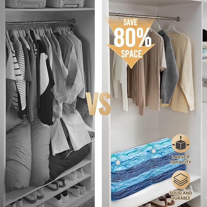 TAILI Vacuum Storage Bags 4 Pack, Jumbo Cube (31x40x15 inch), Large Vacuum Seal Bags for Clothing, Beddings Comforters, Blankets, Pillows, Saving Space in Closet, Blue