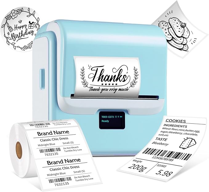 ORGSTA Label Maker Machine with Tape, T003 Thermal Label Maker, 3.15 Inch Bluetooth Label Printer Compatible with Phone & PC, Sticker Printer Barcode Thermal Maker for Small Business, Home, School