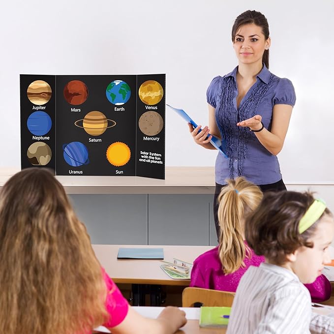 3 Pack Medium Trifold Poster Board 26" x 16" Tri Fold Poster Boards Black Corrugated Cardboard Project Boards for Presentations, School Projects, Science Fair, Exhibition Event Display