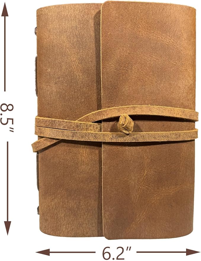 Brown Notebook Journal - Best Genuine Cool Leather Journaling for writers A5 Size Diary 6.2x8.5 Inch,Notepad For Man and Women, Vintage,Gifts,Work,Traveler,Personal