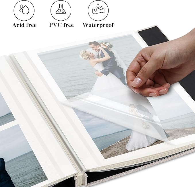 Self Adhesive Photo Album, Beige Scrapbook Album with DIY 40 Blank Pages, Wedding Photo Album with A Metallic Pen for 4x6 5x7 2x3 Pictures, 10.6"x11"