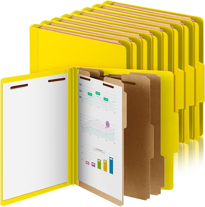 Skyygemm 12 Pcs Classification Folders Letter Size, 3 Divider Pressboard File Folder with Fasteners, Expanding File Organizer Bulk for Teachers, Clergy, Office, Church, Christmas Donations (Yellow)