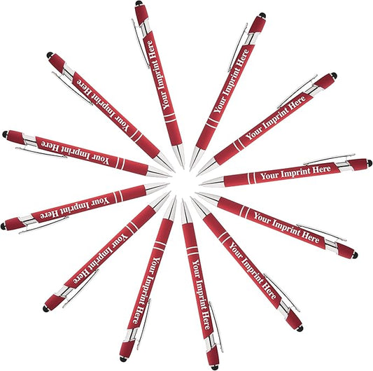 Up to 500 Pcs Custom Pens Bulk | Rainbow of Colors | Soft-Touch Metal Black Ink Personalized with Name or Message (Red, 12 pcs)
