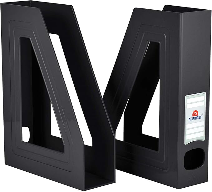 Acrimet Magazine File Holder, Durable Rack, Space-Saving Organizer (Plastic) (Black Color) (2 pack)