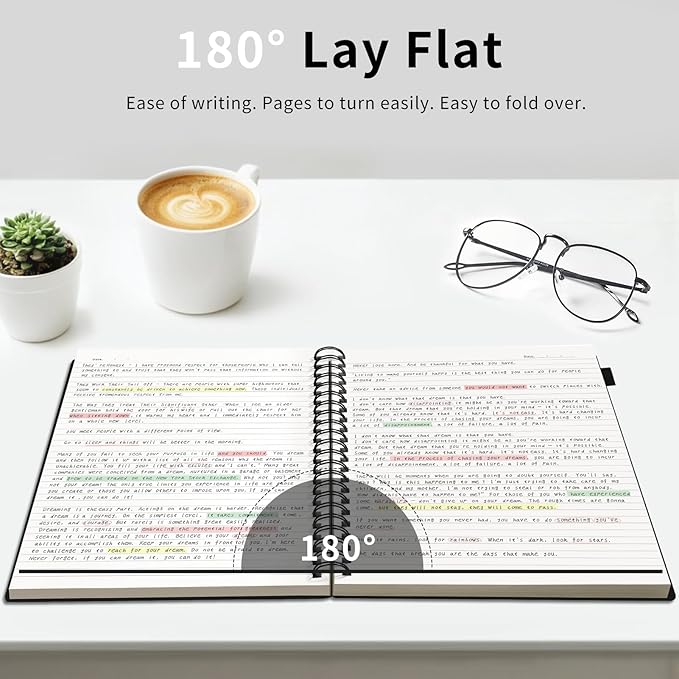 AHGXG Spiral Notebook College Ruled - Spiral Journal Notebook 8.5" x 11" Large A4, 300 Pages Lined Journal, 100GSM Thick Paper, Plastic Hardcover, for Women Men Office School Writing Work, Black