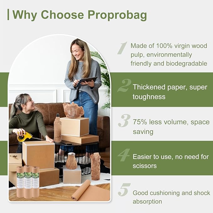 Honeycomb Packing Paper for Moving, 12 Inch x 50 Feet with 20 Fragile Stickers, Honeycomb Wrapping Paper Protective Shipping Supplies for Moving and Storage