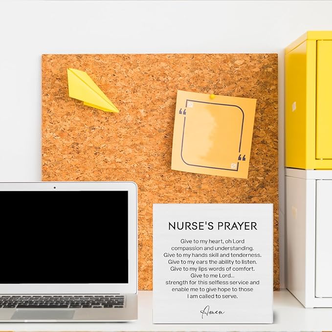 Nurse's Prayer Decor Nursing Graduation Gift Nurse Decorations Home Office Wood Sign for Desk Table Shelf 5 x 5 Inches