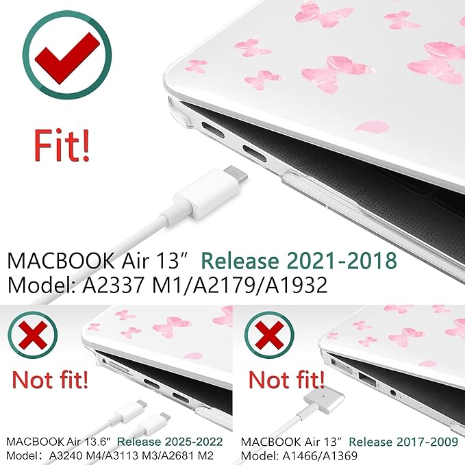 DONGKE Compatible with MacBook Air 13 inch Case 2021 2020 2019 2018 Release A2337 M1 A2179 A1932 with Retina Display & Touch ID, Plastic Hard Shell & Keyboard Cover - Flower Blossoms