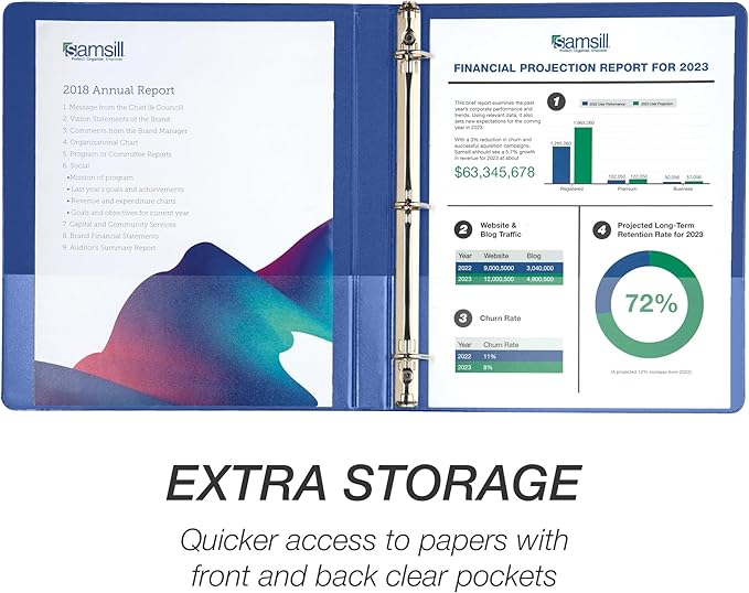 Samsill Durable 0.5 Inch Binder, Made in USA, D Ring Binder, FSC 100% Recycled Chipboard, Blue, 4 Pack