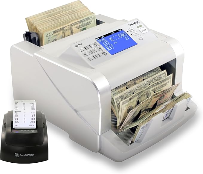 USD EUR CAD GBP MXN Money Counter Machine, Quick Mixed Denomination Bill Counter, Counterfeit Detection UV/MG/IR/DD/MT/DBL/HLF/CHN, with Printer Included, S6500