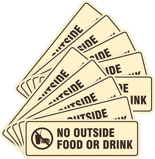 Standard No Outside Food or Drink Door/Wall Sign - Ivory/Dark Brown - Large 10 Pack