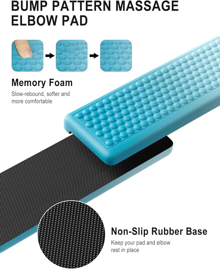 Hsurbtra L-Shaped Desk Elbow Pad, 2-Piece Soft Memory Foam Elbow Support Padding with Non-Slip Rubber Base, Ergonomic Desk Edge Cushion Wrist Rest for Office, Home, Work, Gaming, Mint Green