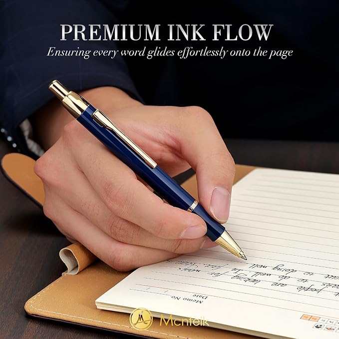 Blue Gel Pen With 24K Gold Finish, Fine lacquer work, Fancy Gift Set for Men & Women, Black Refill, Ideal Office Supplies, Professional, Writing, Executive,Office, Nice Retractable Pens